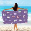 1pc Cartoon Cats Pattern Beach Towel Purple Background Lavender White Cats Sleepy Expressions Bath Towels Soft Microfiber