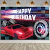 MEHOFOND 7x5ft Car Racing Happy Birthday Backdrop, Red Racing Party Photo Background for Boys, Car Birthday Party Decora