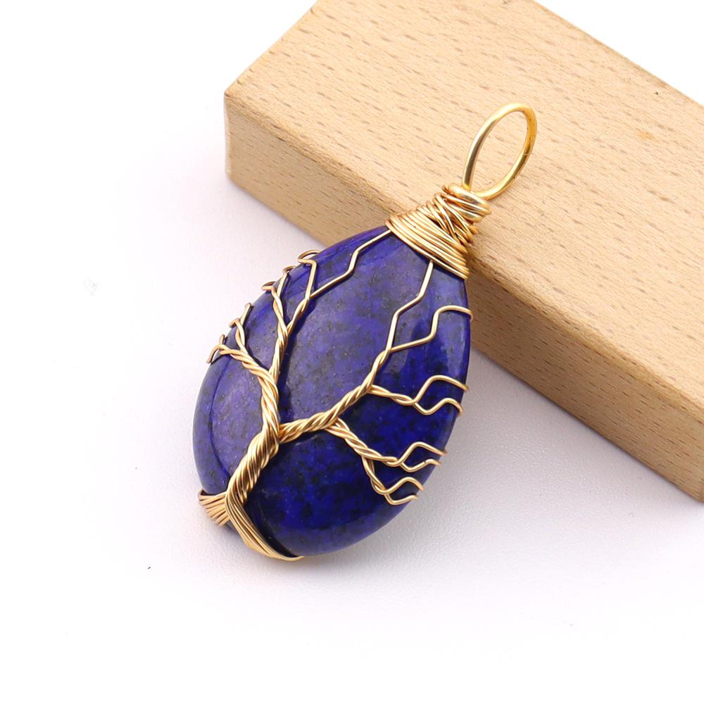 Natural Stone Agate Water Drop Tree of Life Pendant Necklace N781