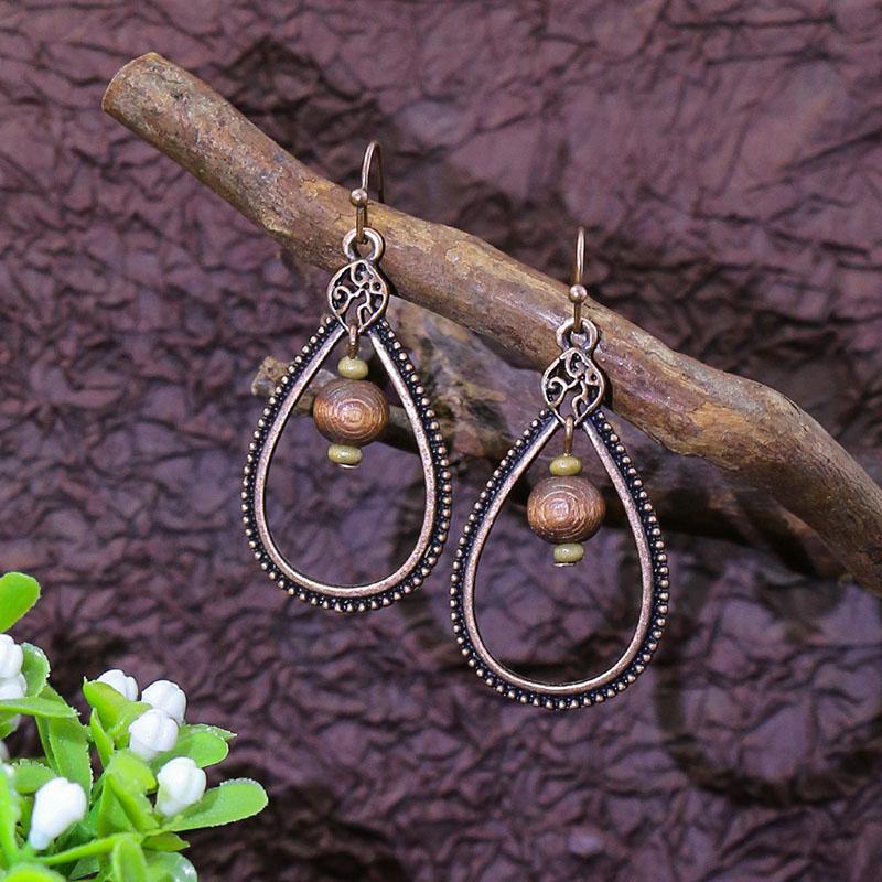 Vintage Ethnic Bohemian Drop Dangle Earrings For Women Wooden Tassel Pearl Beaded Geometric Leaf Flower Round Boho Earrings