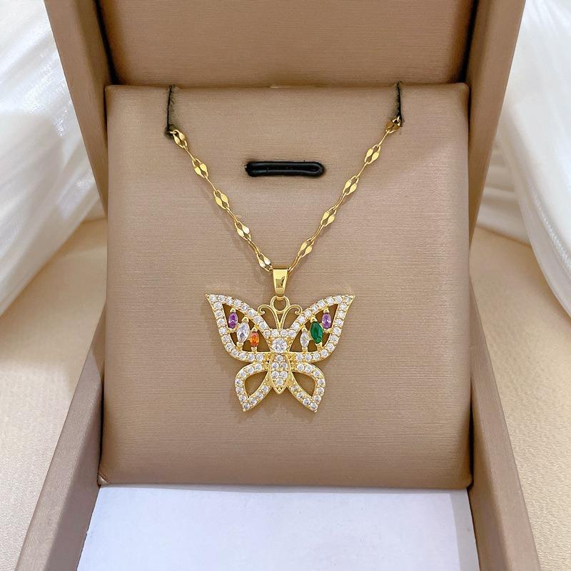 Light Luxury Fashionable Colorful Butterfly Necklace