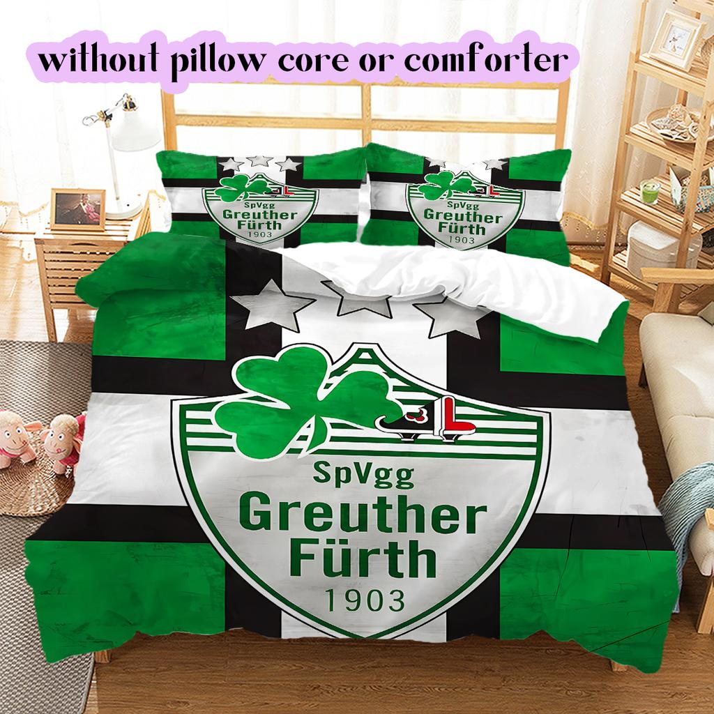 SpVgg Greuther Fürth Vzorovaná Sada Povlečení Přikrývka Potah na Přikrývku Povlak na Polštář Domácí Dekorace Dárek k Narozeninám (1 * povlak na peřinu + 2 * povlak na polštář, bez jádra)