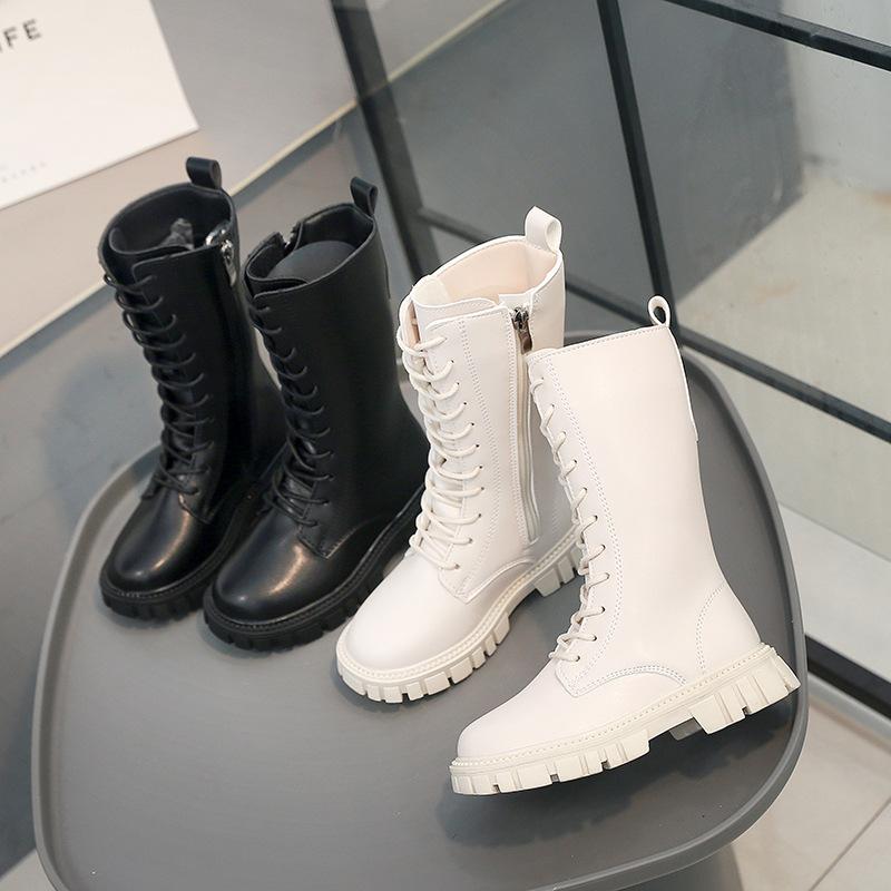 Dětské boty Dívčí Jaro a Podzim 2025 Nové vysoké boty Korejská verze Britský styl Martin boots Kožené kozačky Princezna Malá holčička