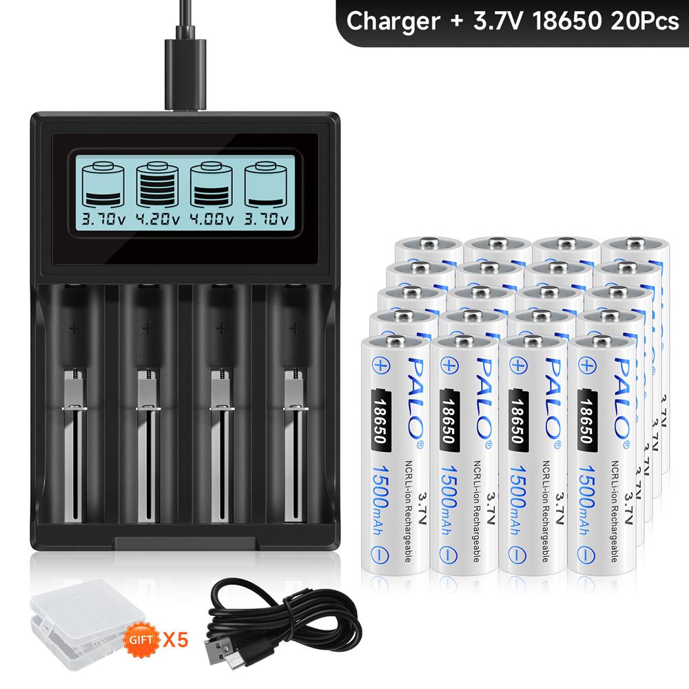 PALO 3.7V 18650 1500mAh battery Remote Control Toy Battery with LCD Smart For 18650 26650 18500 14500 16340 14500 3.7 V Lithium Battery  Charger