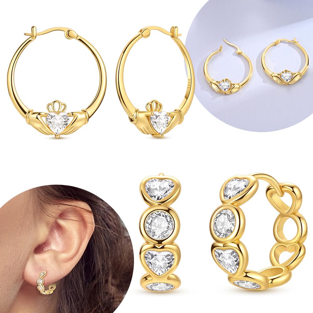 Earring S925 Silver Golden White Heart Women Hollowed-out Heart Earrings Anniversary Gift Delicate Jewelry