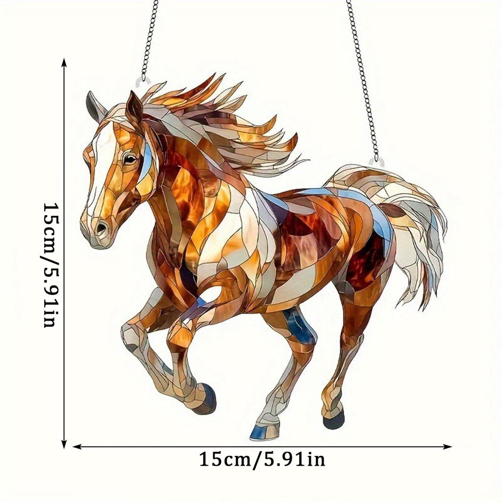 Sun Catcher Ornament 2D Galloping Horse Stained Glass Christmas Decoration Festive Window Hanger Holiday Home Decor