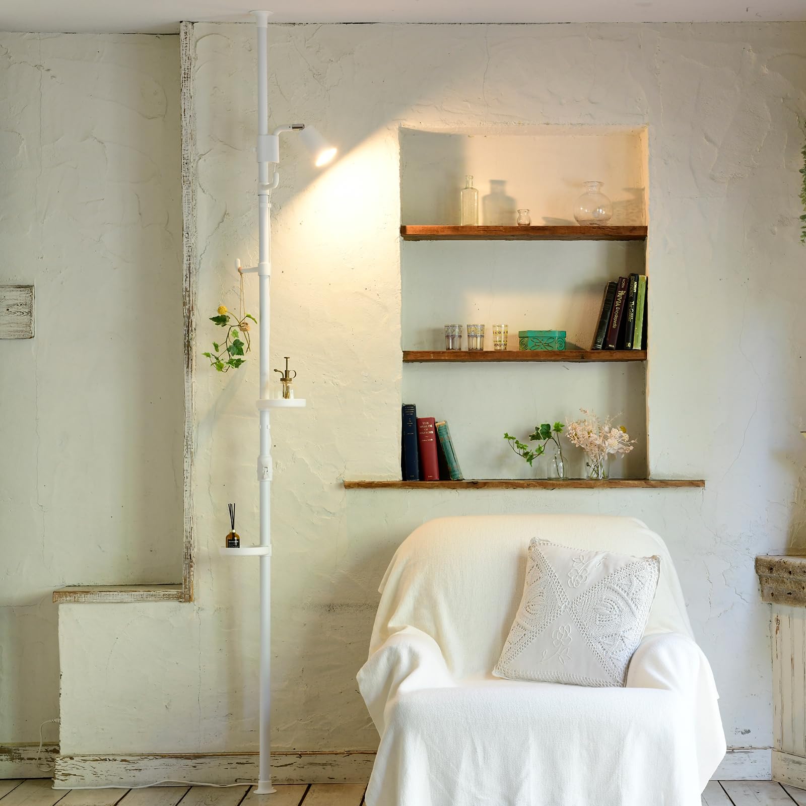 

YAMAZEN Floor Hanger Tension Planter Width 30 x Depth 30 x Height Includes 2 Trays and 2 E17 Bulb Sold Angle Adjustment Assembly Matte White Light,