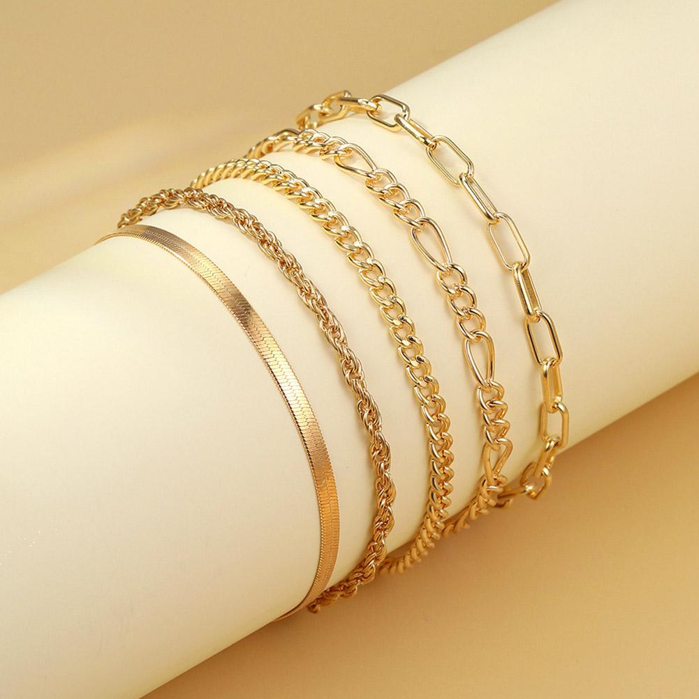 5PCS/Set Bohe Gold Color Heart Bracelet Boho Retro Thick Twist Cuban Chain Bracelet For Women Fashion Jewelry Christmas Gift