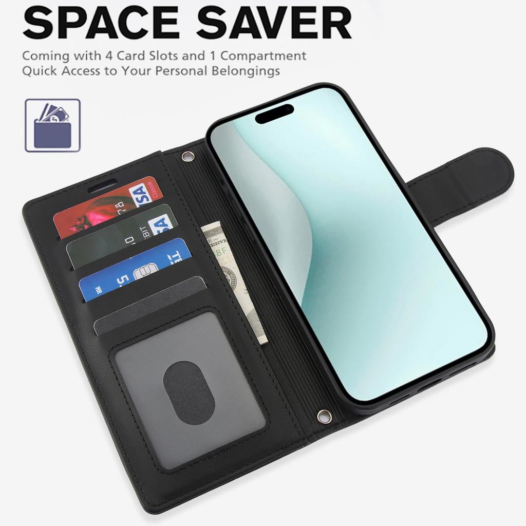 For iPhone 14/13/12/11 Pro Max iPhone 14 Plus Case with Card Holder and Wrist Strap Wallet All-round Shockproof Flip Cover