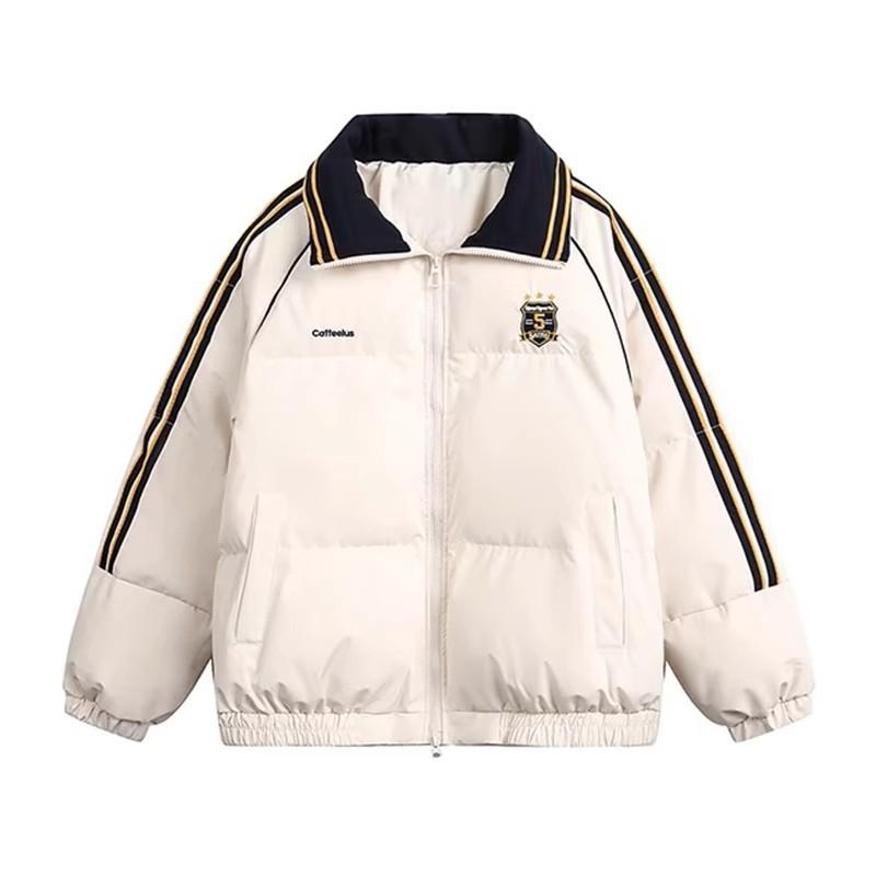 American retro college style splicing contrasting color cotton clothes women's new winter thickened warm loose couple cotton coat