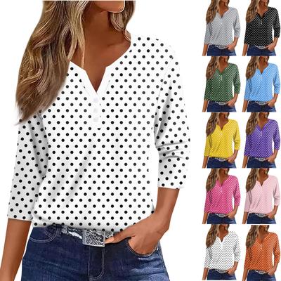 Women's T Shirt Tee Print Button 3/4 Sleeve Daily Weekend Fashion Basic V- Neck Regular Top