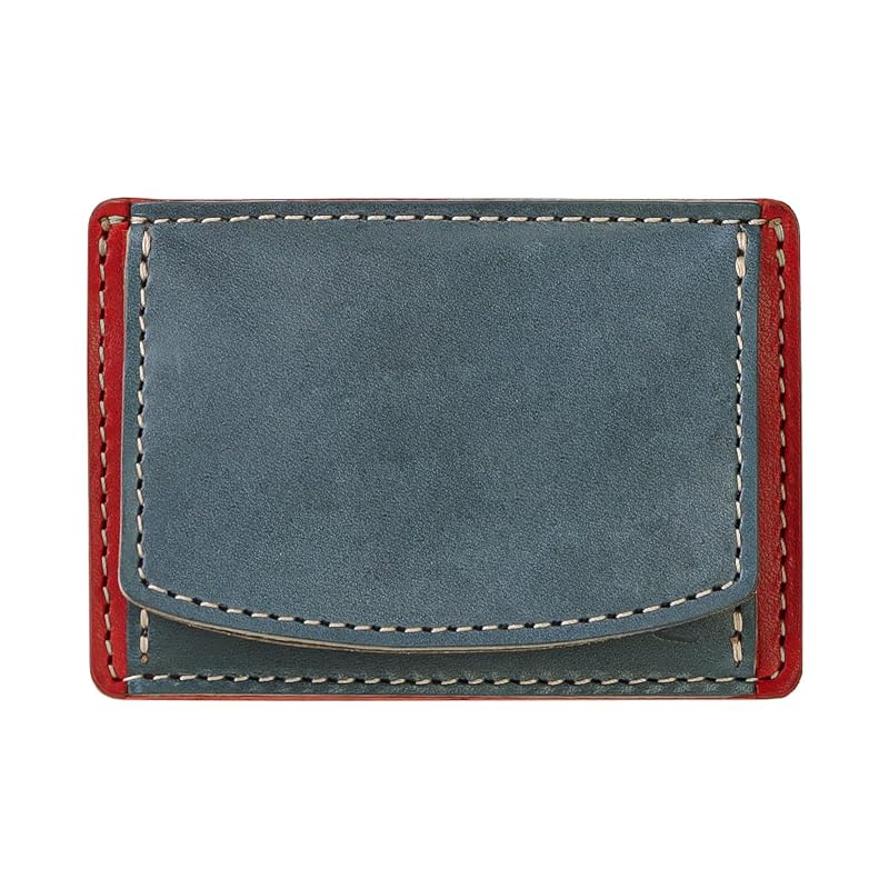 

[Zario Grande] mini wallet men s tochigi leather leather Thin box type coin case card case made in Japan [ZAG-F2001] (Navy x Red)
