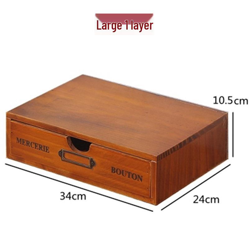 Solid Wood Multi-Layer Office Desk Organizer and Cosmetics Storage Box