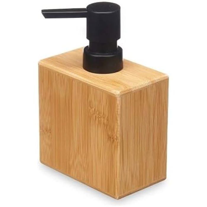 Distributeur De Savon - BERILO - Modèle En Bambou Et Plastique - 9,7 X 15 X 5,8 Cm - Multicolore - Contemporain