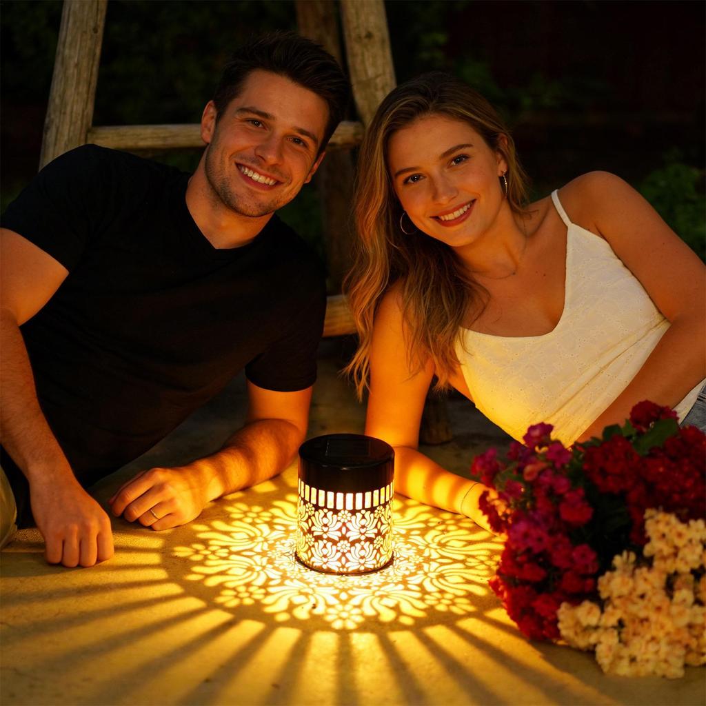 Hollow Flower Garden Lanterns Solar Fence Lights Waterproof Deck Lights for Patio Yard Porch Door Garage Balcony Gazebo Terrace