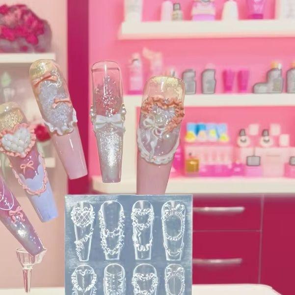 Bow Ribbon Silicone Nail Mold Nails DIY Design Stereoscopic Stamping Manicure Tools Flower Nail Decorations