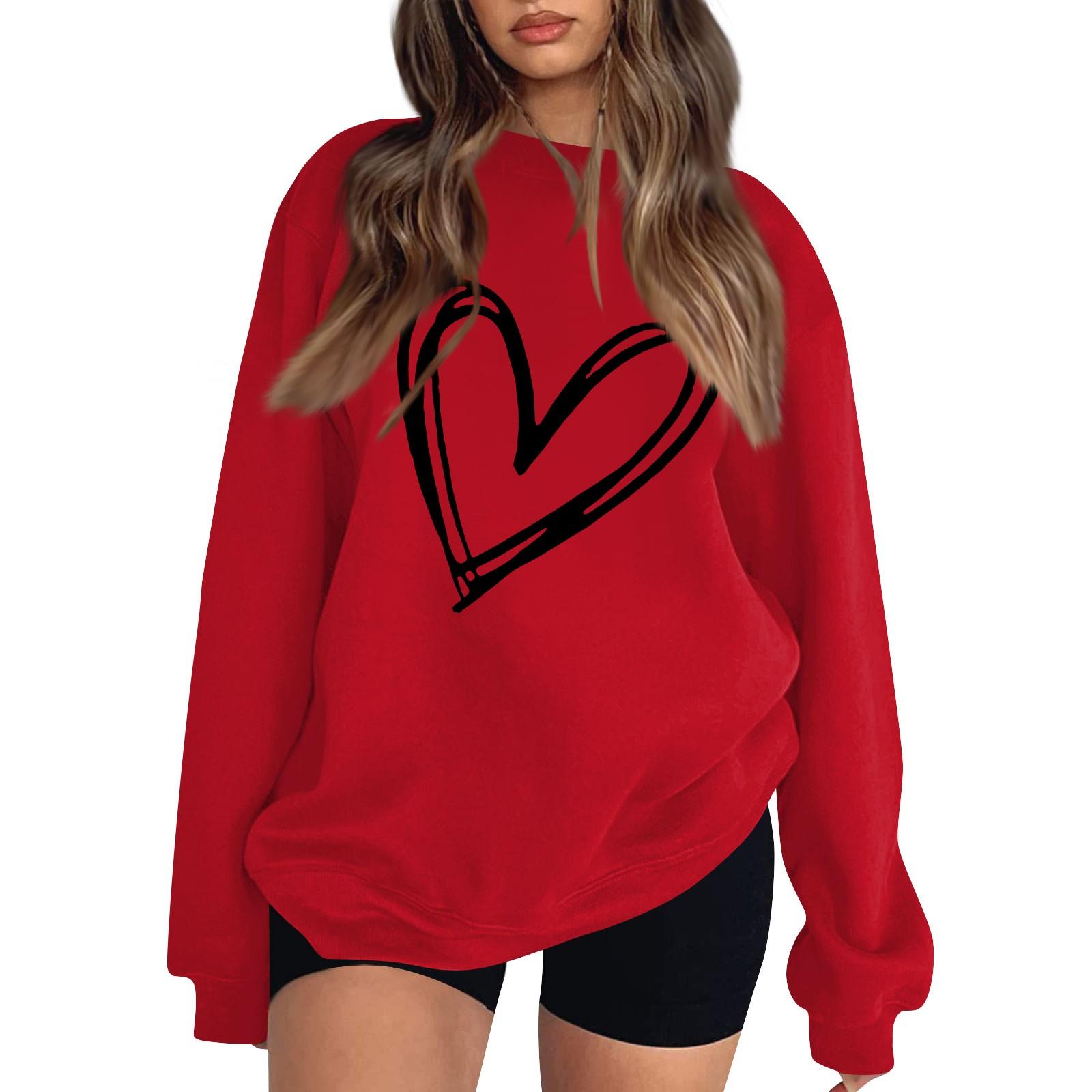 

Женская повседневная мода ко Дню святого Валентина с принтом, длинным рукавом, круглым вырезом, толстовки, пуловеры, топы M чёрный