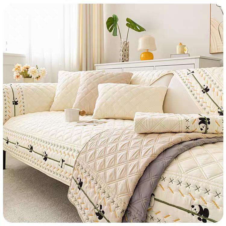 Washable Cotton Embroidered Sofa Cushion Slipcover, Modern Non-Slip Couch Cover Protector