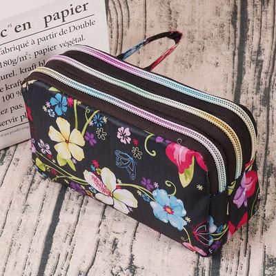 Bedruckte Handytasche für Damen mit drei Reißverschlüssen, große Geldbörse, lange 6-Zoll-Handytasche, Handytasche, große Kapazität, dreilagige Tasche