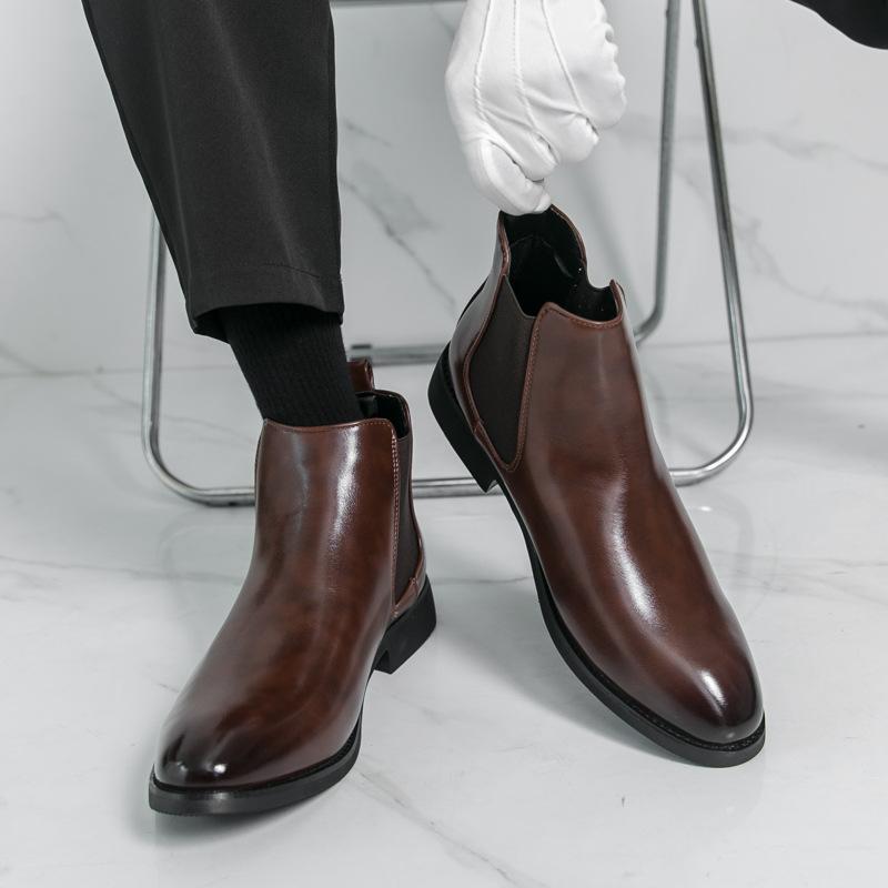 Neue High-Top-Lederschuhe Herren Chelsea Boots Britische Herrenschuhe modische Retro Herren Übergröße Kurzstiefel
