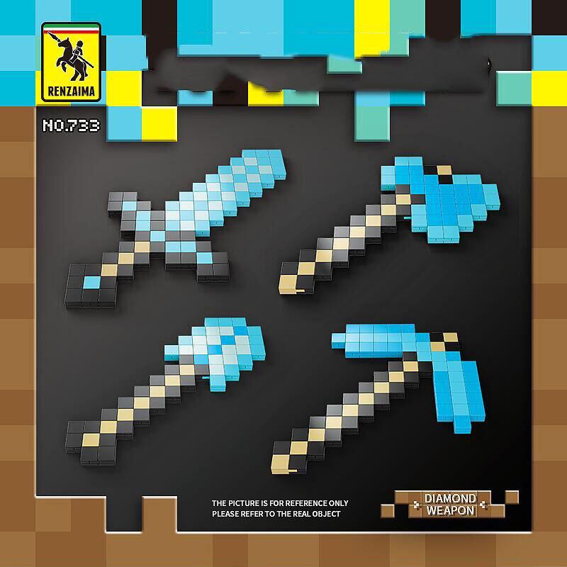 Kids World Bow Arrow Diamond Sword Pickaxe Axe Building Blocks Toy Game Weapon Props for Boys