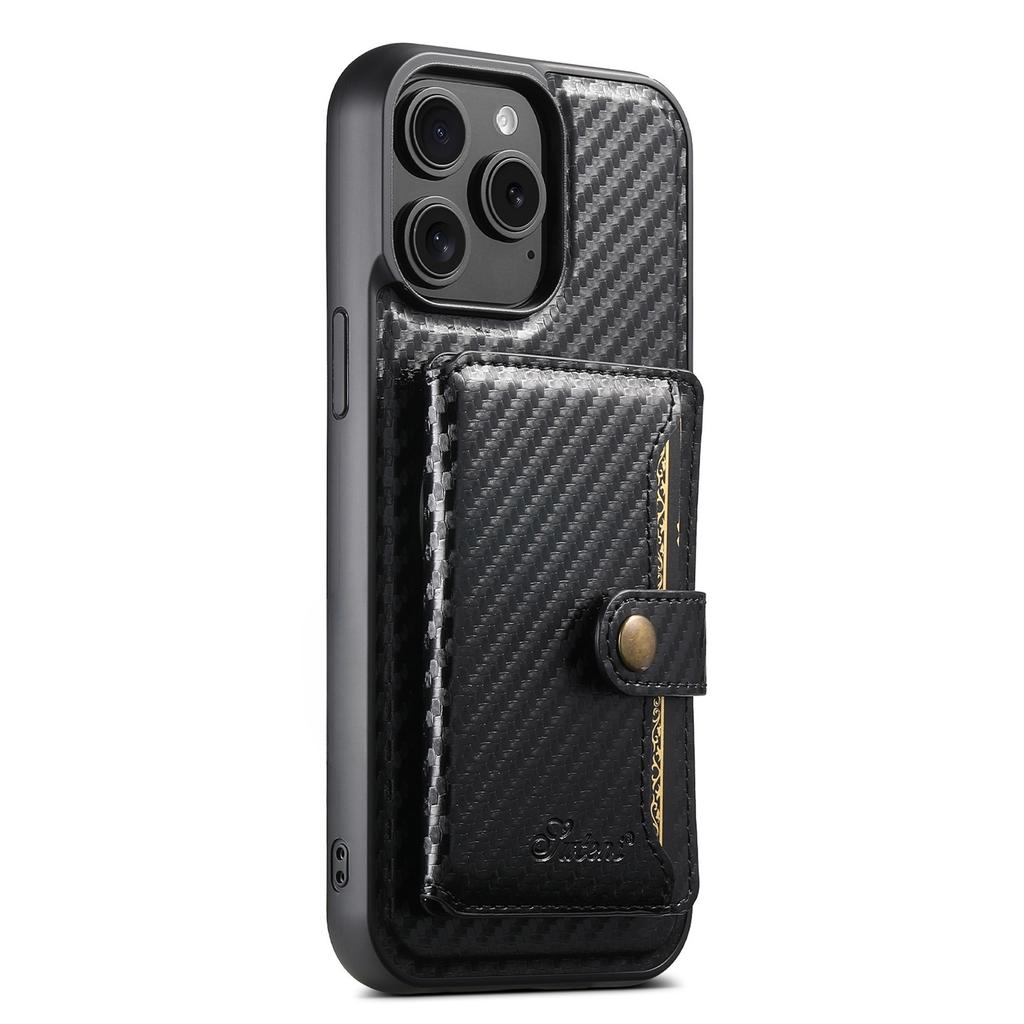 SUTENI G3 For iPhone 13 Pro Max Magnetic Case Rotating Kickstand Carbon Fiber Texture Leather Phone Back Cover
