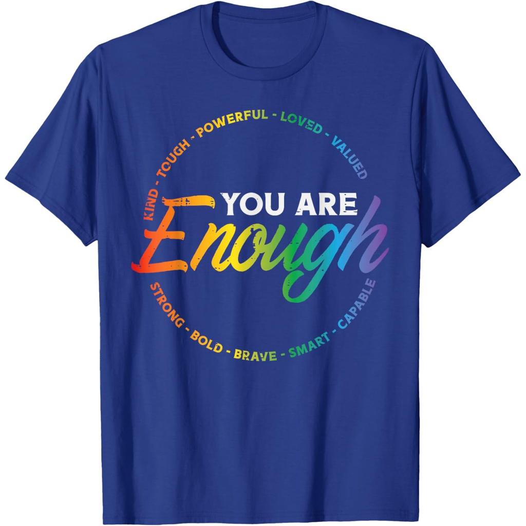 You Are Enough Rainbow Pride Affirmation Graphic Tee Unisex Women Casual T-Shirt