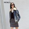 MO&Co. Plush Collar Retro Washed Denim Jacket