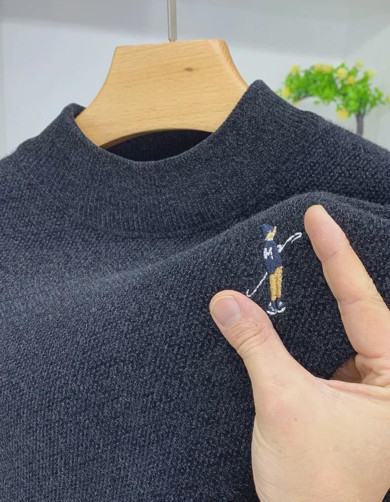 Men's Chenille Half Turtleneck Sweater - Winter Warmth with Plus Velvet Layer