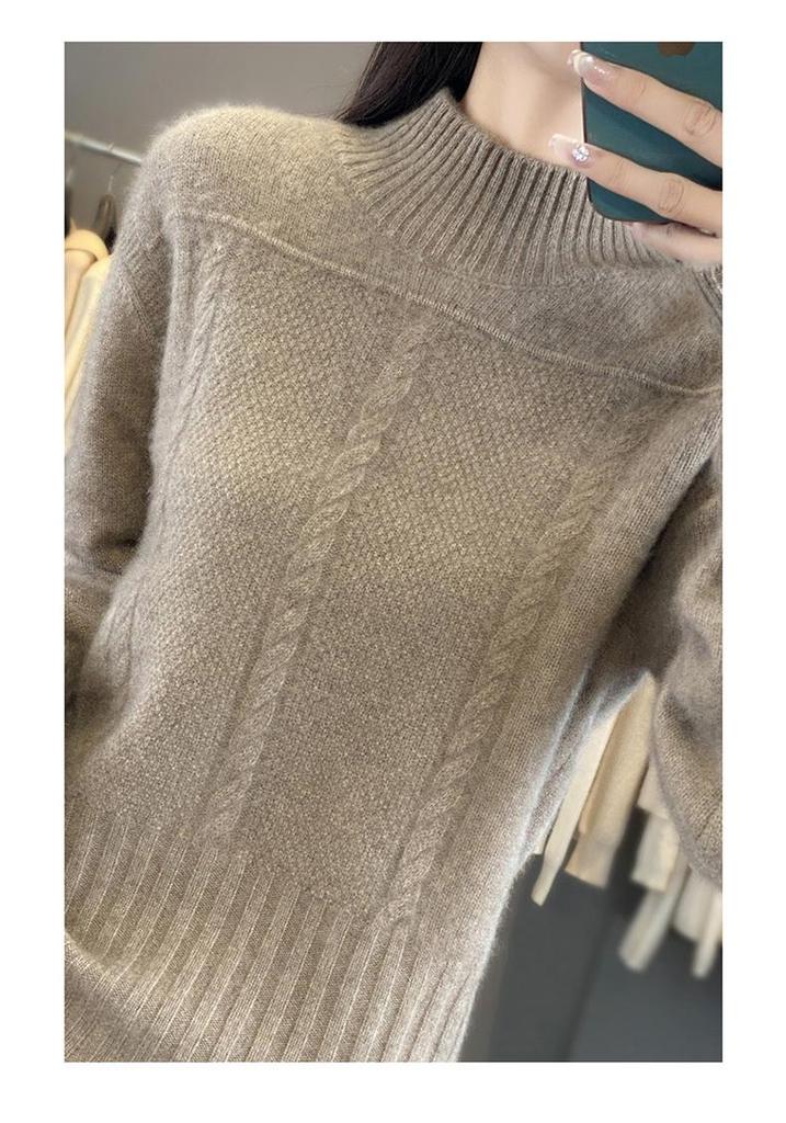 Women's Fashion High Neck Wool Cable Knit Sweater - Autumn/Winter Collection