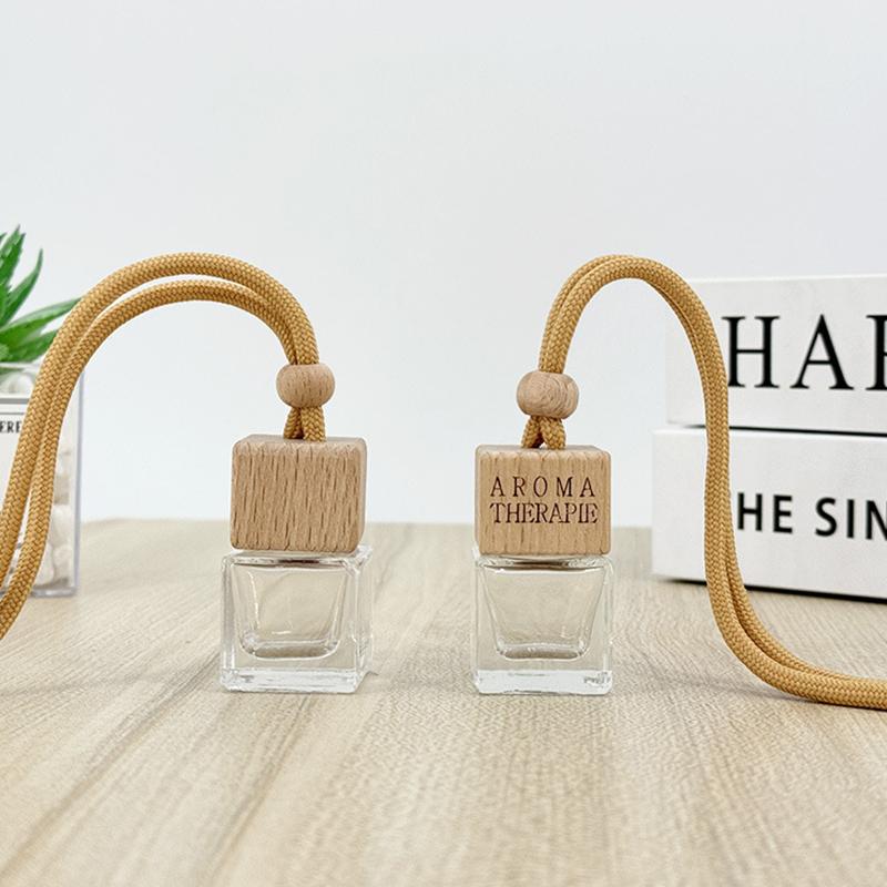 1Pcs 8Ml Diffusers Essential Oils Empty Wooden Bottle Square Lid Car Hanging Accessories Perfume Bottles Freshener Oil Diffuser