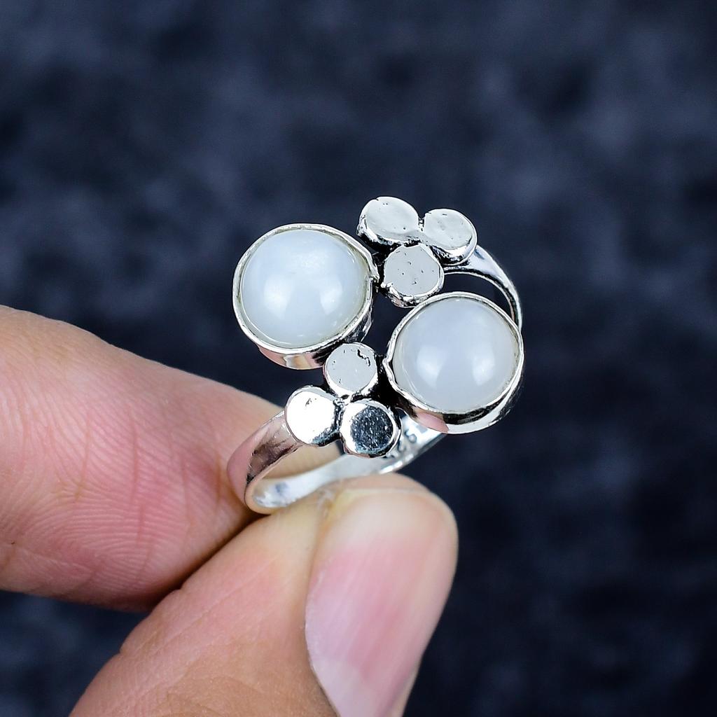 Rainbow Moonstone Gemstone Handmade 925 Sterling Silver Jewelry Ring Size 9 MM-3436