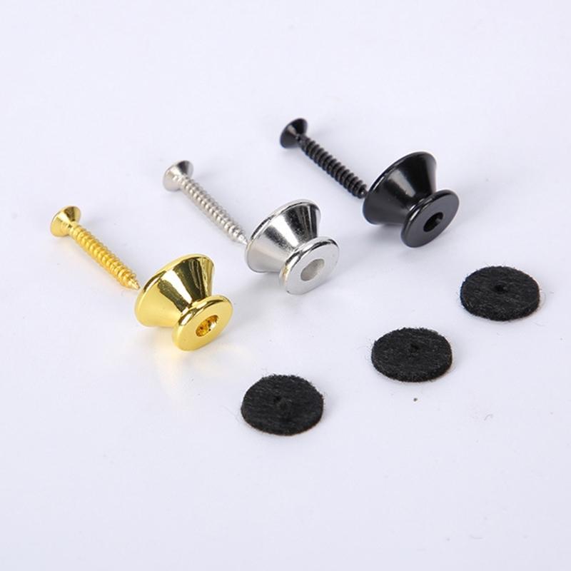 2Pcs/pack Guitar Strap Buttons End Pins with Mounting Screws and Felts Cushions Metal Guitar Strap Locks Strap Buttons