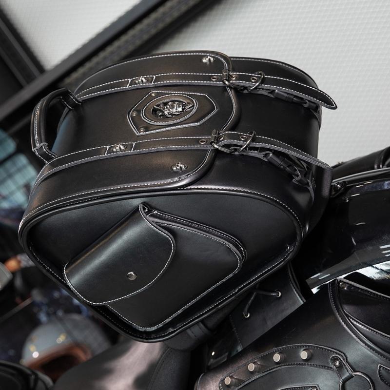 Retro Punk Motorcycle Seat Bag Strong PU Leather Waterproof Tool Storage Easy Mount Side Bag for Bike Riding