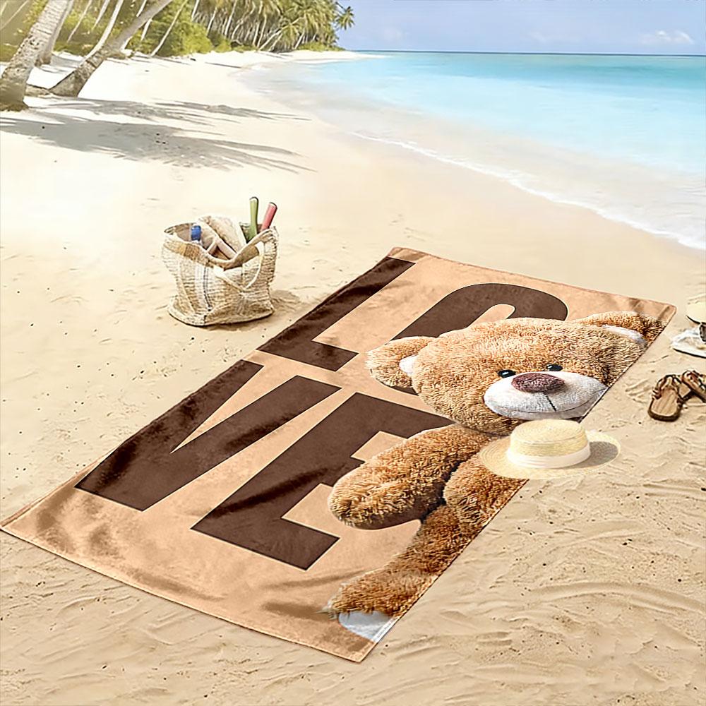 Teddy Bear with Love Text Print Beach Towel Quick-drying for Travel Outdoor Sports Jogging Beach and Swimming