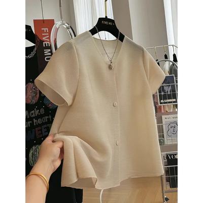 Gefaltetes kurzärmeliges Hemd für Damen Sommer Locker Temperament Chiffon T-Shirts Ausländischer Stil Oberteil