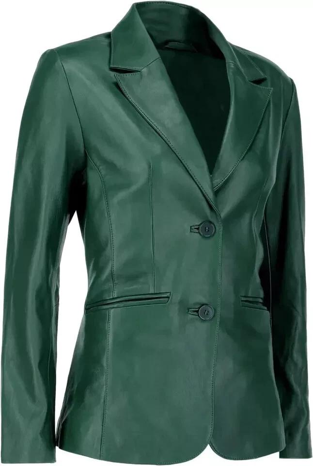 Women's Green Genuine Stylish Lambskin Handmade Formal Classic Blazer Leather