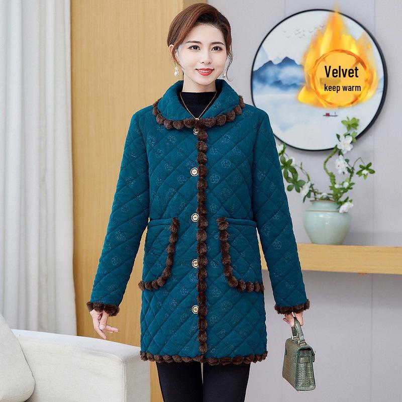 2025 Warm Cotton Padded Jacket for Mothers & Elderly Women, Autumn/Winter Plus Velvet Coat