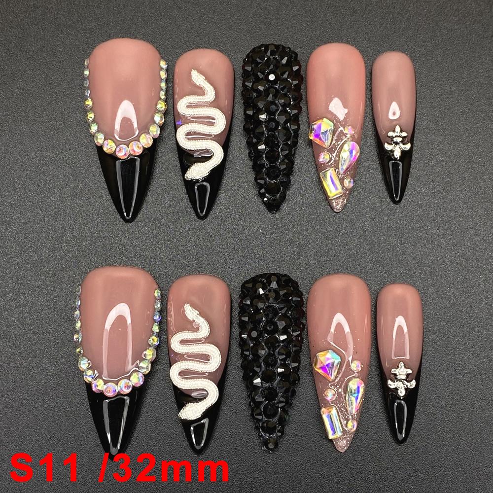 Glossy Hand Paint Thickness Acrylic Handmade Nail Sets 10PCS Multicolor Luxurious Gorgeous UV Gel Carved Artificial Manicure Art