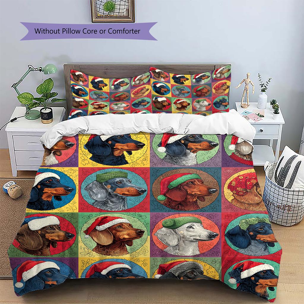 Colorful Dachshund Pattern Bedding Home Decoration Birthday Gift (1 * duvet cover + 2 * pillowcase, without core)
