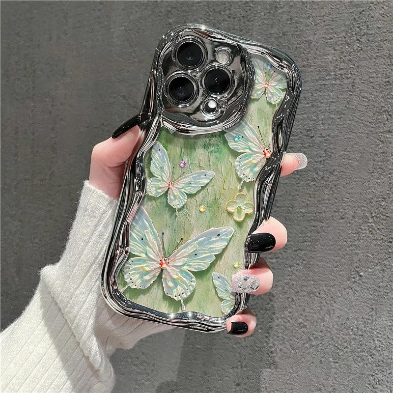 

Крем с гальваническим покрытием, узор, подходит для iPhone16 Apple 16e 15 Чехол для мобильного телефона 14 13 17promax Мультяшная бабочка iPhone14