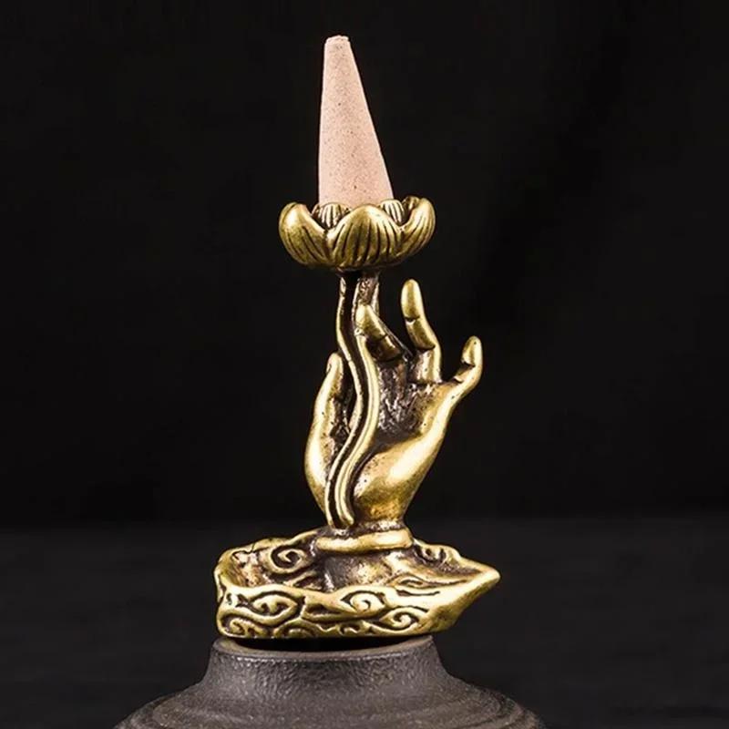 Retro smilkalų lazdelės žalvario arbatos ceremonijos ornamentai bergamotės atgalinio srauto variniai lotoso smilkalų degikliai budistų šventykla namų dekoras