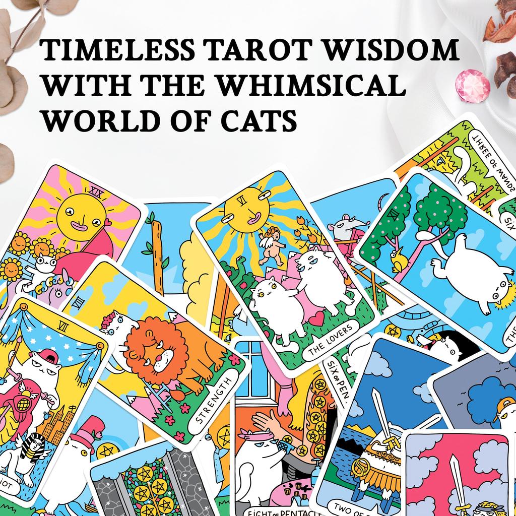 Wyspell Cat Tarot: 78-Card Deck with Guidebook - Unique Tarot for Cat Lovers and Enthusiasts - Cute Cards for Beginners