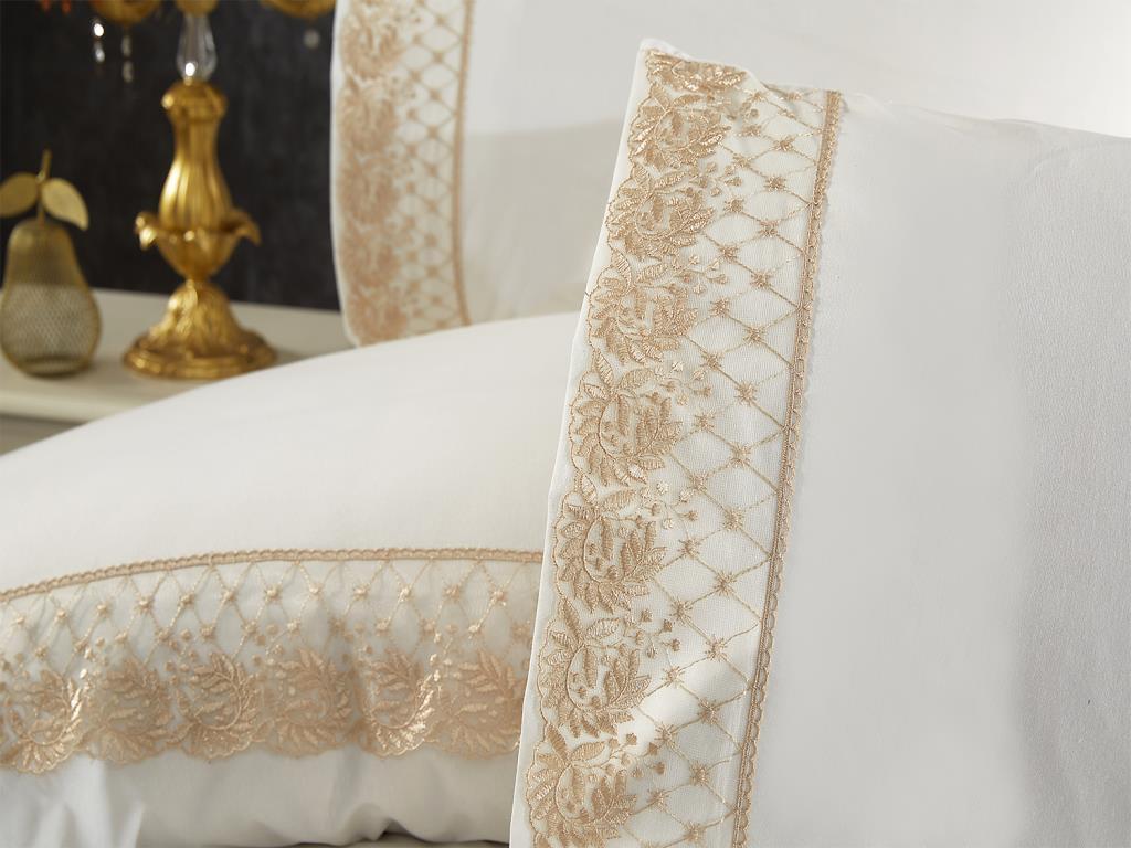 Suzan Juego de Funda Nórdica 6 Piezas, Funda Nórdica 200x220, Sábana 240x260 Tejido Jacquard, Tamaño Completo, Doble Tamaño Crema Capuchino