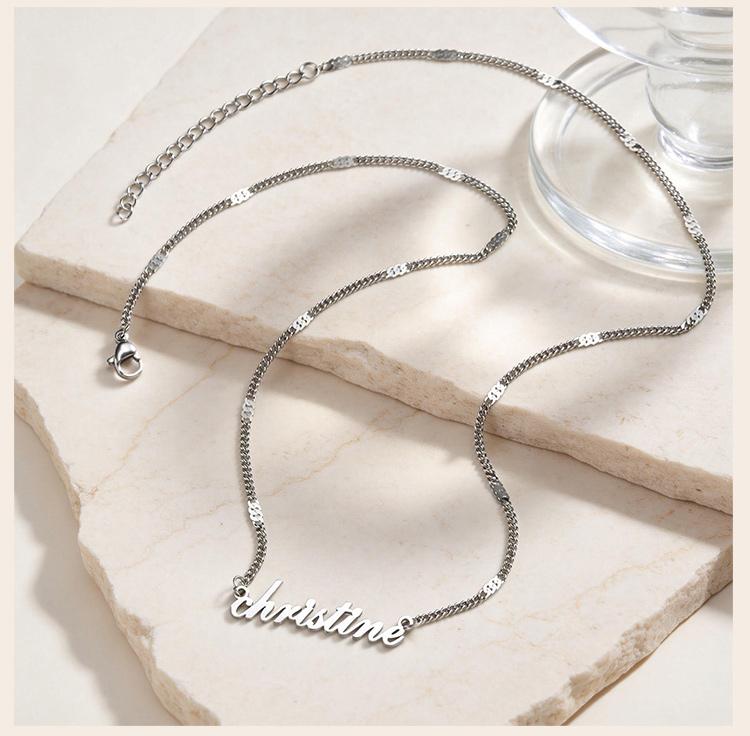Personalized Name Necklace Silver Color Stainless Steel Custom Pendant Engraved Jewelry Tarnish Resistant for Women