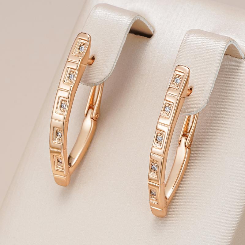 V Shape Natural Zircon Drop Earrings For Women  Rose Gold Color Luxury Daily Jewelry Holiday Party Accessories Gift