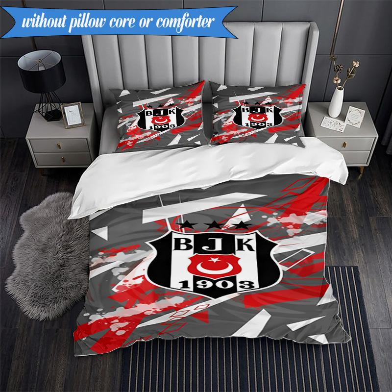 3PCS Besiktas Istanbul Football Club Bedding Set 2D Printing (Includes 1 Duvet Cover + 2 Pillowcases Coreless), Bedroom decor,Fan gift