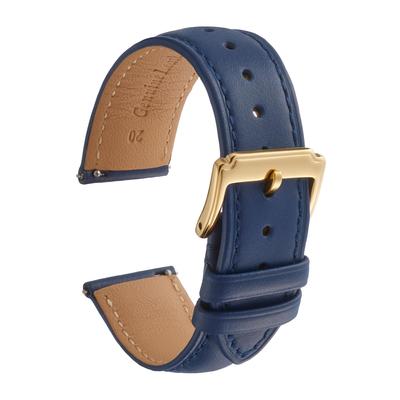 Calum Uhrenarmband, echtes Leder, glattes Leder, Schnellverschluss, für Uhren und Smartwatches, 12 mm, 24 mm, Dunkelblau x Gold - (21 mm, Schnalle)