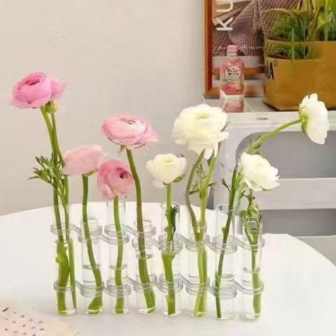 Test Tube Glass Vase Insertion Type Decorative Flower Rack Hydroponic Flower Pot Combination Vase Office Living Room Decoration