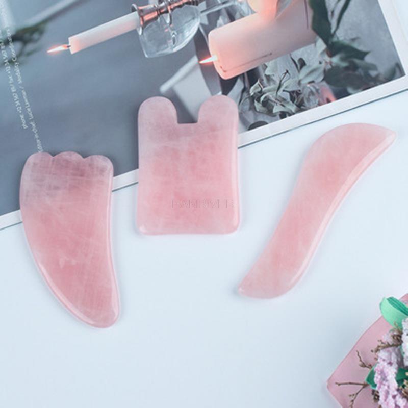 Natural Rose Quartz Jade Gua Sha Board Acupuncture Massage Facial Gouache Pink Quartz Massage Face LiftingStone Guasha Scraping